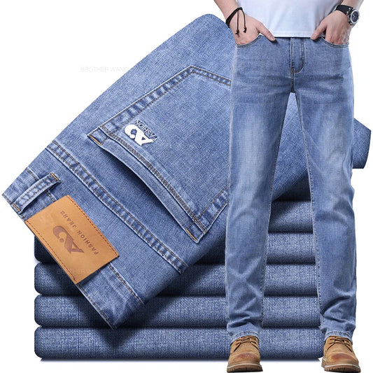 Light Blue Slim Fit Jeans - Stylish Casual Stretch Denim Pants - ZOOMNSTORE