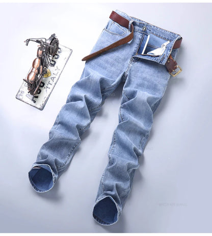 Light Blue Slim Fit Jeans - Stylish Casual Stretch Denim Pants - ZOOMNSTORE
