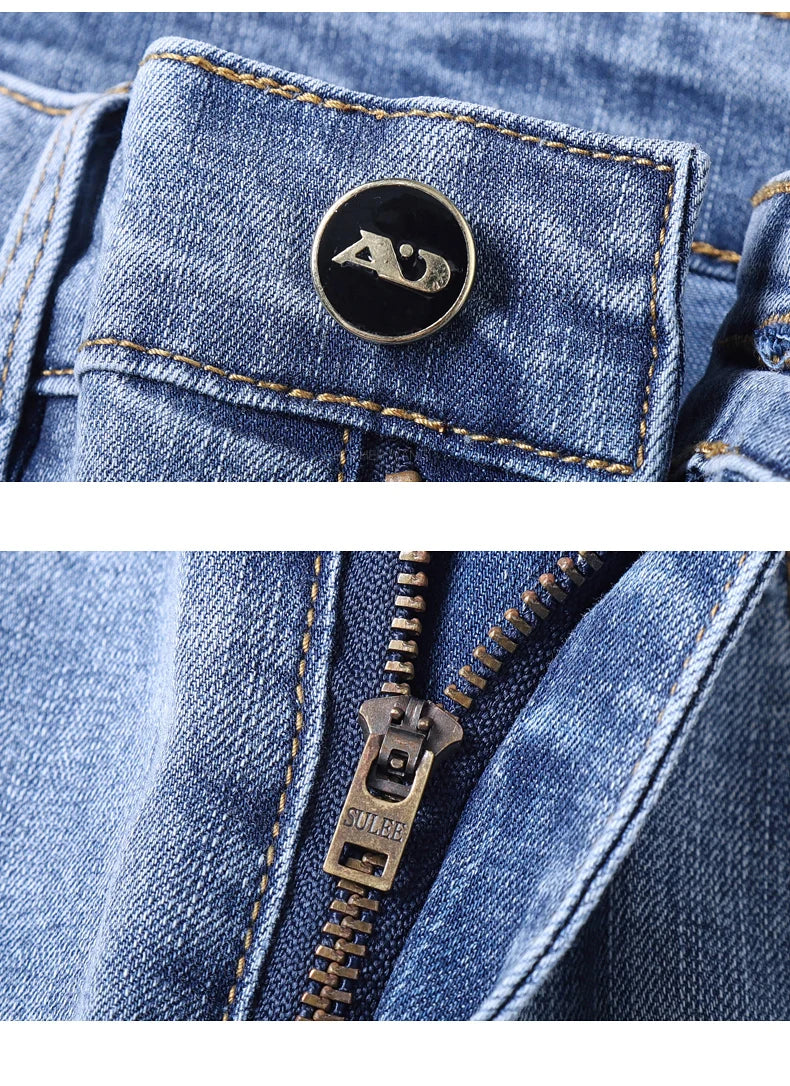 Light Blue Slim Fit Jeans - Stylish Casual Stretch Denim Pants - ZOOMNSTORE