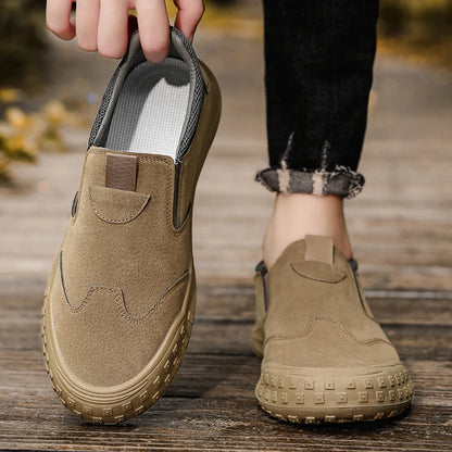 Men's Slip On Work Shoes - Slip Resistant Leather Loafers Casual Sneakers - ZOOMNSTORE