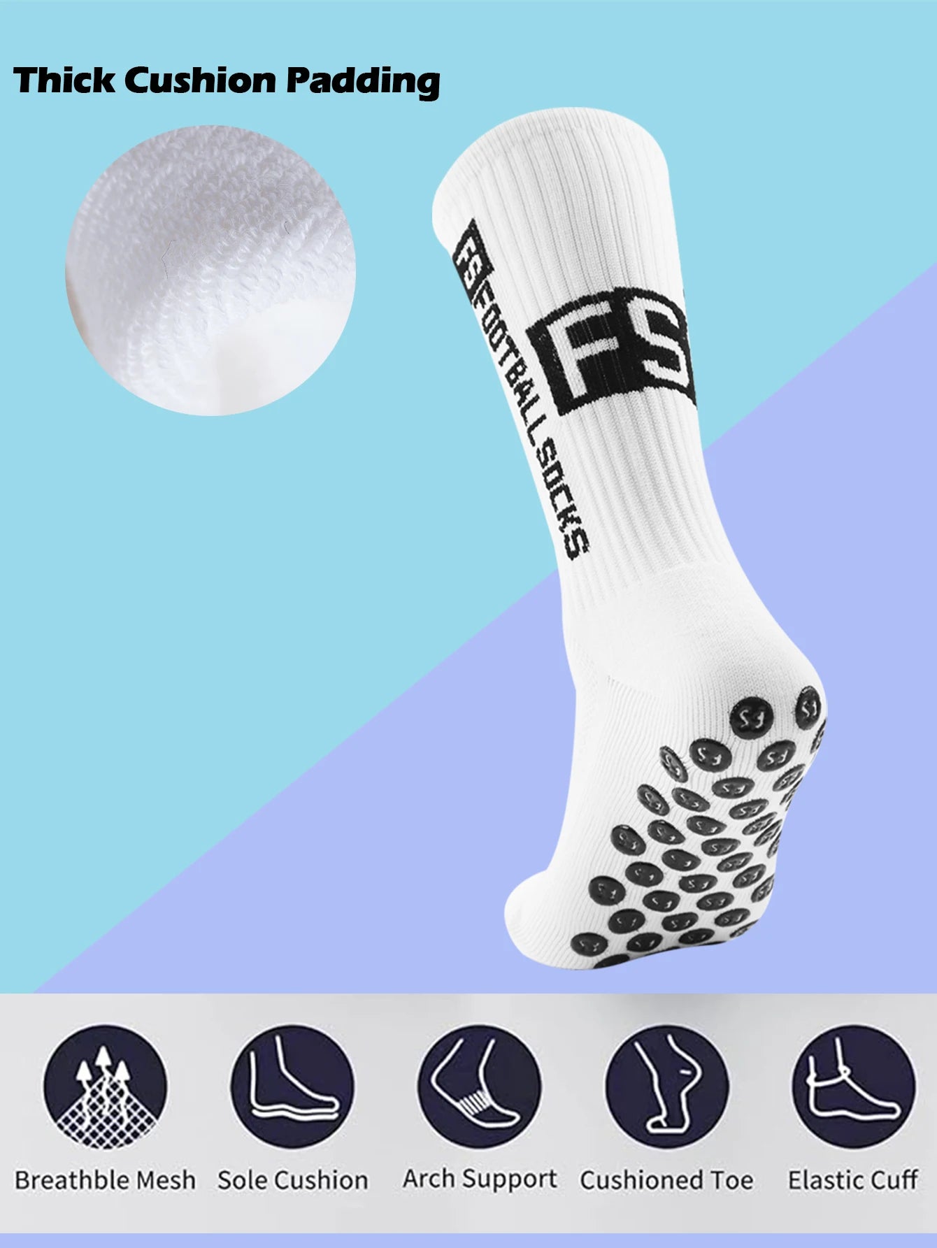 Men's Soccer Socks - 4 Pairs Non Slip Athletic Grip Cushion Pad Socks for Football & Basketball - ZOOMNSTORE