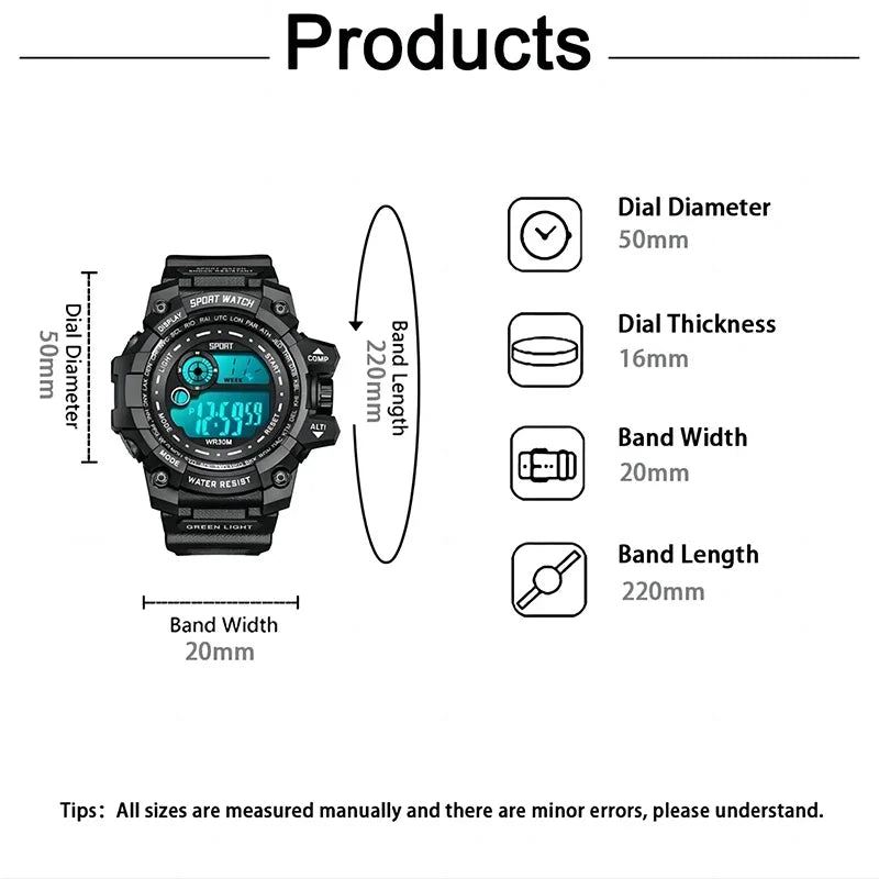 Men's Sport Watch – Waterproof Digital Wristwatch With Stopwatch Timer - ZOOMNSTORE
