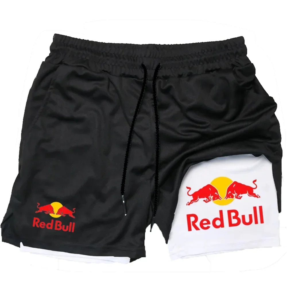 Mens 2-in-1 Red Bull Sports Shorts - Quick-Dry Breathable Running Underwear M-3XL - ZOOMNSTORE