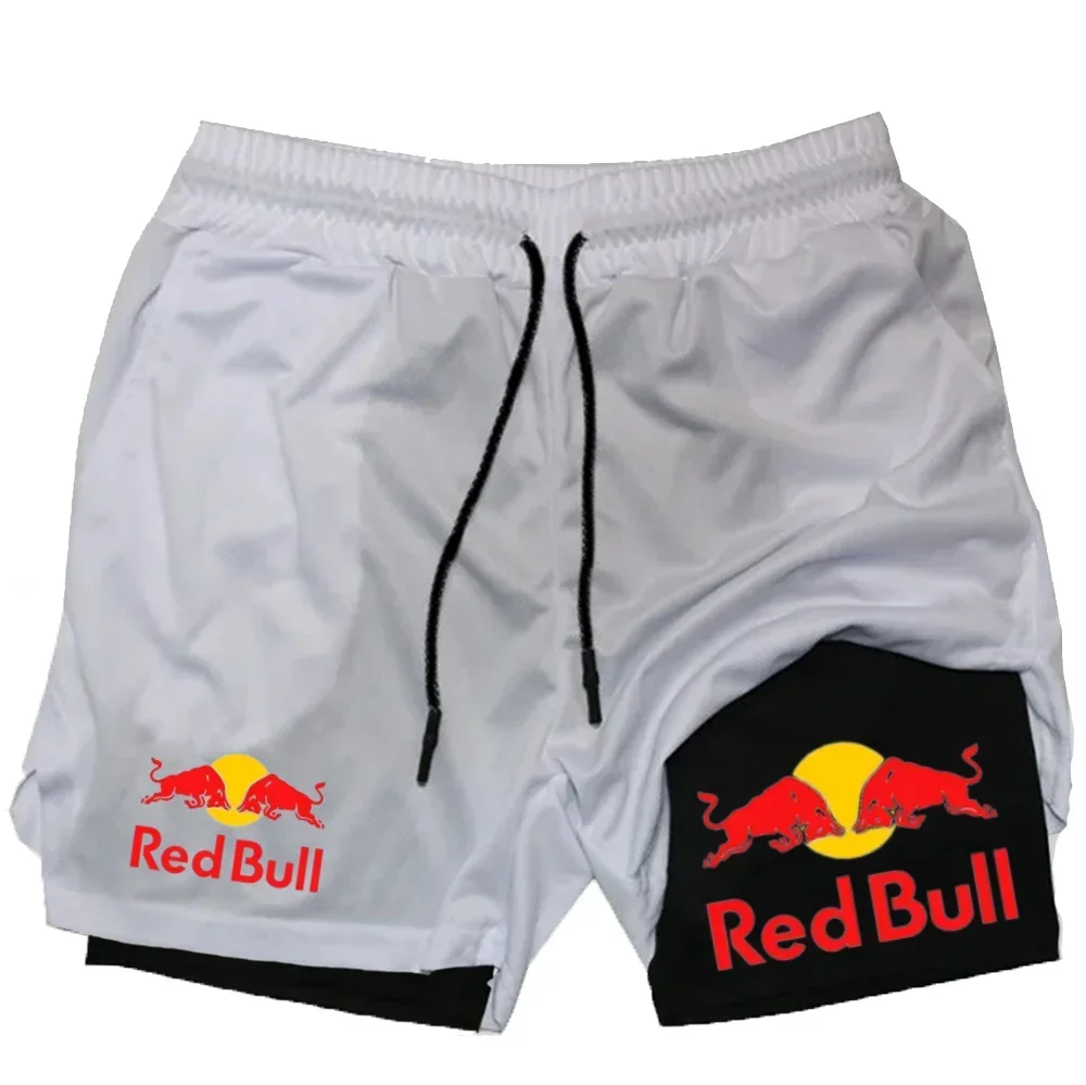 Mens 2-in-1 Red Bull Sports Shorts - Quick-Dry Breathable Running Underwear M-3XL - ZOOMNSTORE