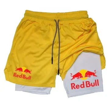 Mens 2-in-1 Red Bull Sports Shorts - Quick-Dry Breathable Running Underwear M-3XL - ZOOMNSTORE