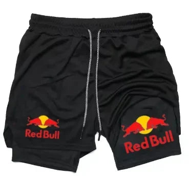 Mens 2-in-1 Red Bull Sports Shorts - Quick-Dry Breathable Running Underwear M-3XL - ZOOMNSTORE