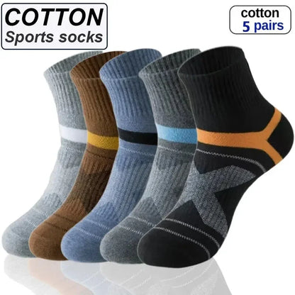 Men's Sports Socks | 5 Pairs Cotton Sweat Wicking Running & Basketball Training Socks - ZOOMNSTORE