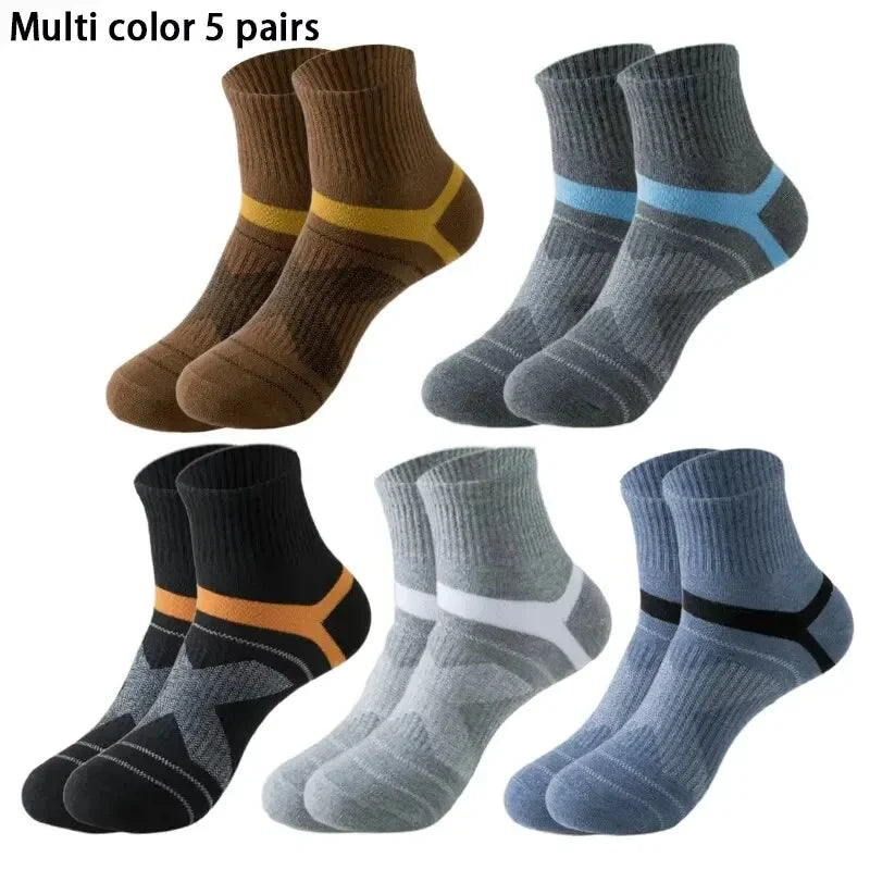 Men's Sports Socks | 5 Pairs Cotton Sweat Wicking Running & Basketball Training Socks - ZOOMNSTORE