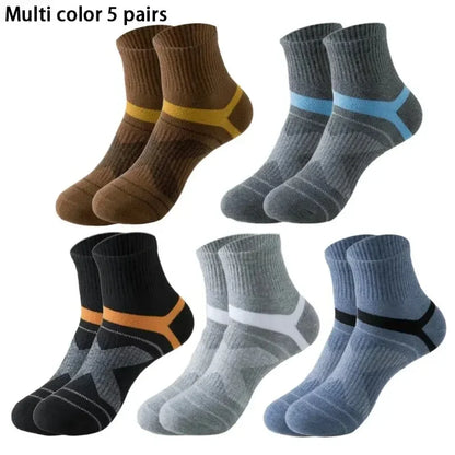 Men's Sports Socks | 5 Pairs Cotton Sweat Wicking Running & Basketball Training Socks - ZOOMNSTORE