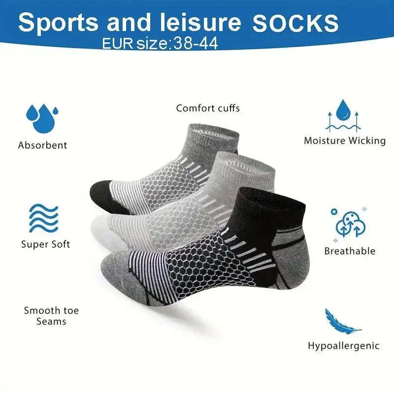 Mens Moisture-Wicking Short Sports Socks - Breathable Athletic Socks 6 Pairs - ZOOMNSTORE