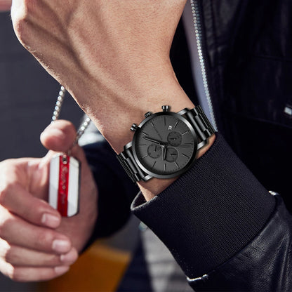 Hannah Martin Mens Waterproof Sports Watch - Black Dial Stainless Steel Quartz Clock - ZOOMNSTORE