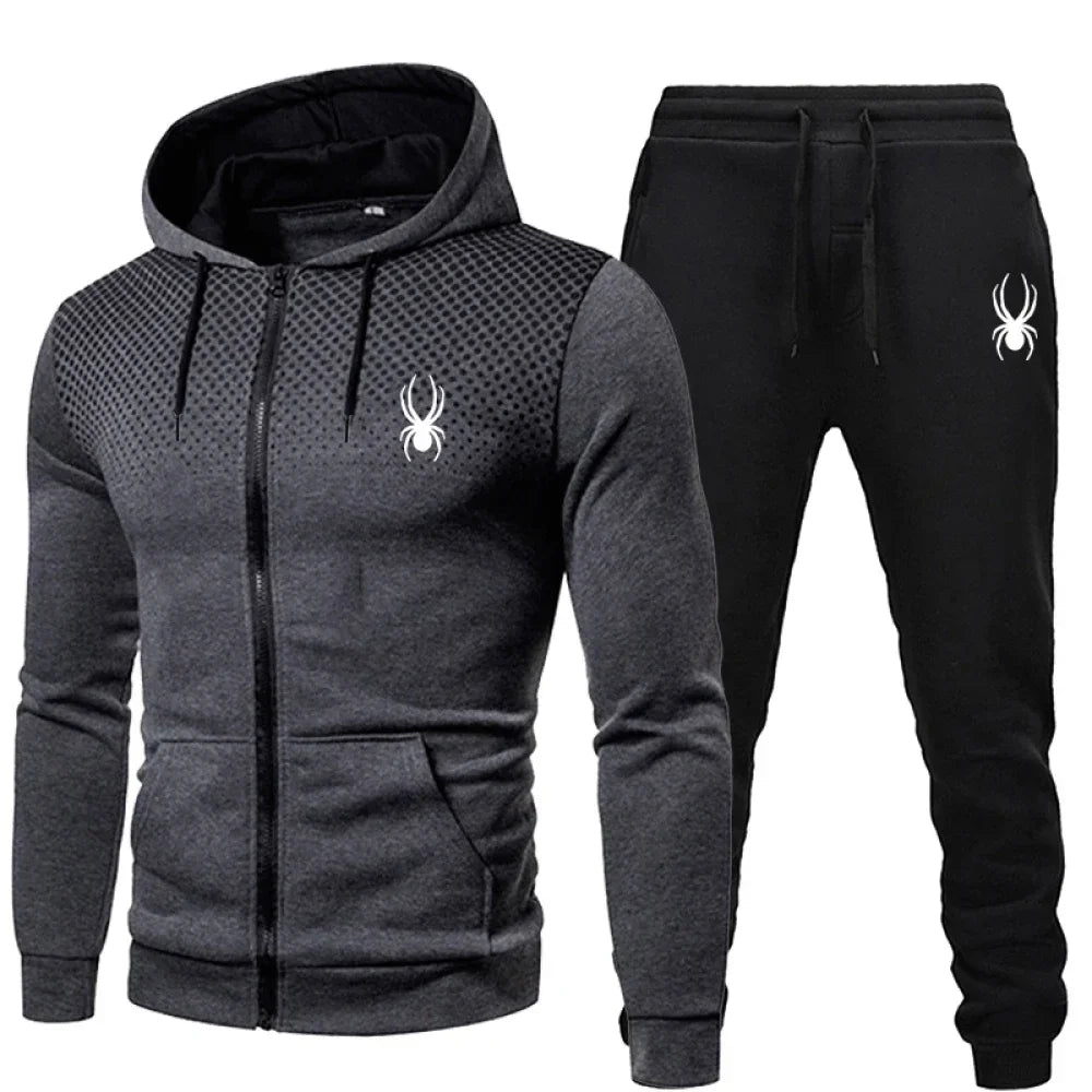 Men's Sportswear Suit – Two-Piece Jogging Outfit With Hooded Zipper Sweatshirt for Autumn Winter - ZOOMNSTORE