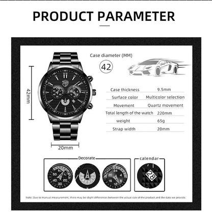 Men's Stainless Steel Watch – Quartz Wristwatch With Calendar & Luminous Hands - ZOOMNSTORE