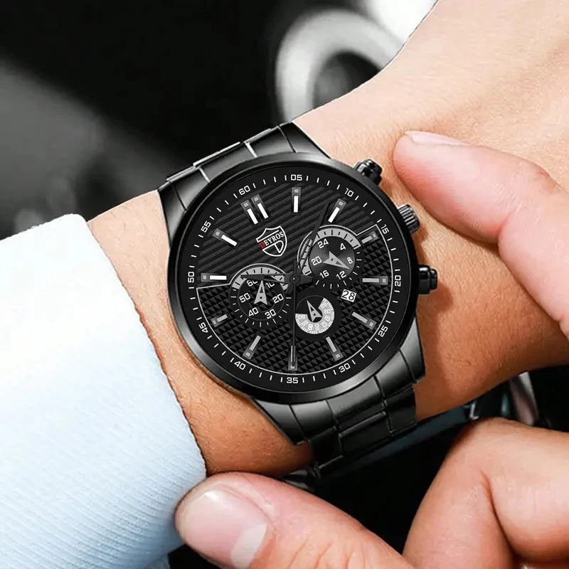 Men's Stainless Steel Watch – Quartz Wristwatch With Calendar & Luminous Hands - ZOOMNSTORE