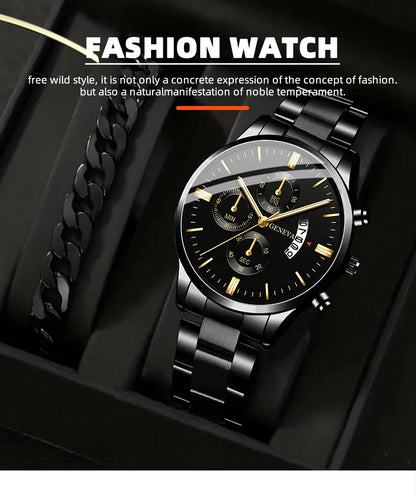 Men's Stainless Steel Watch – Quartz Wristwatch With Calendar & Luminous Hands - ZOOMNSTORE