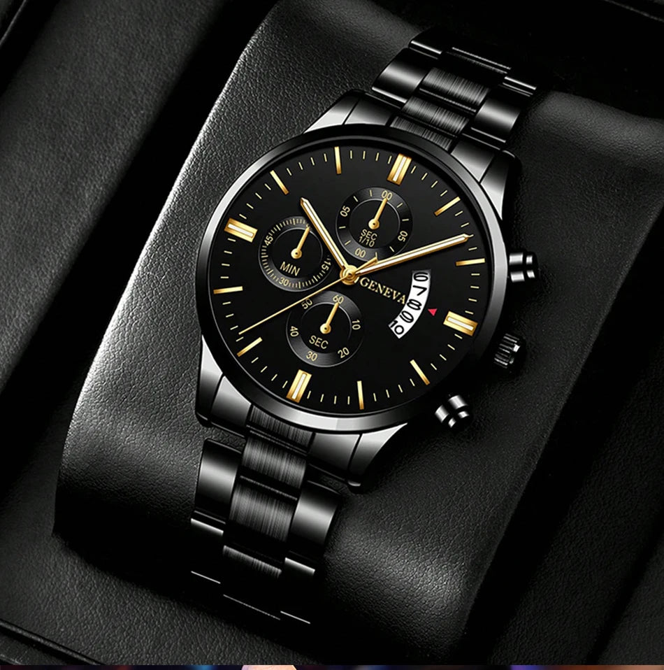 Men's Stainless Steel Watch – Quartz Wristwatch With Calendar & Luminous Hands - ZOOMNSTORE