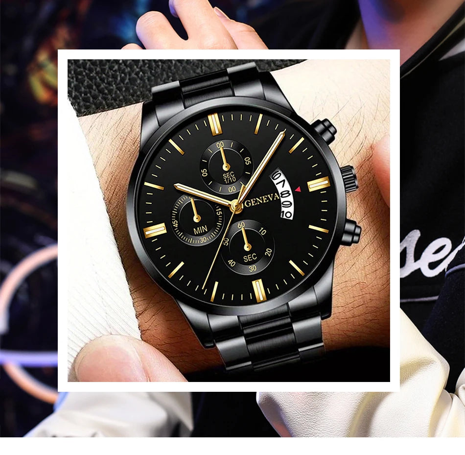 Men's Stainless Steel Watch – Quartz Wristwatch With Calendar & Luminous Hands - ZOOMNSTORE