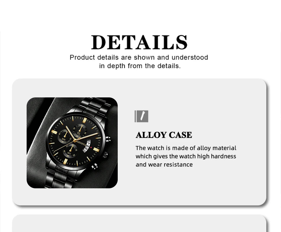 Men's Stainless Steel Watch – Quartz Wristwatch With Calendar & Luminous Hands - ZOOMNSTORE