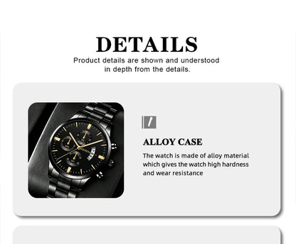 Men's Stainless Steel Watch – Quartz Wristwatch With Calendar & Luminous Hands - ZOOMNSTORE