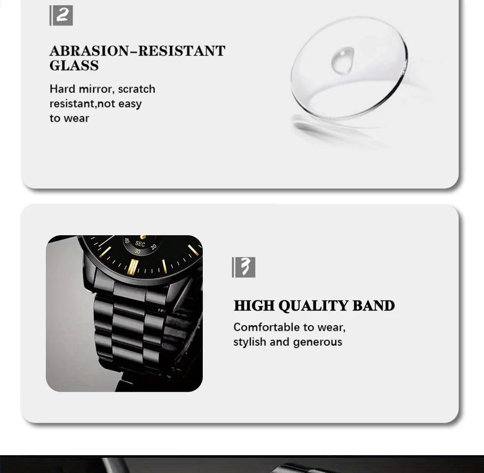 Men's Stainless Steel Watch – Quartz Wristwatch With Calendar & Luminous Hands - ZOOMNSTORE