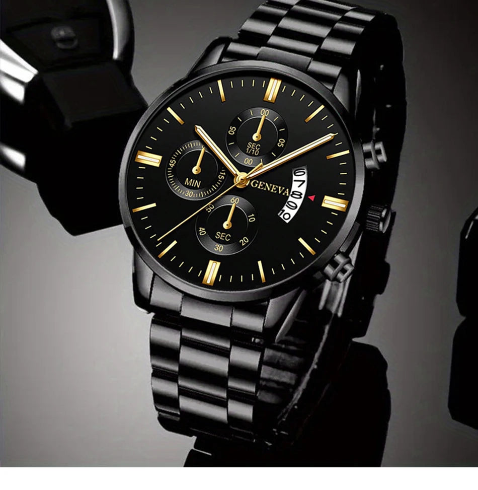 Men's Stainless Steel Watch – Quartz Wristwatch With Calendar & Luminous Hands - ZOOMNSTORE