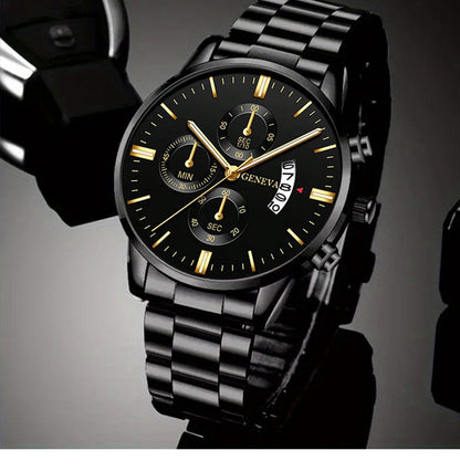 Men's Stainless Steel Watch – Quartz Wristwatch With Calendar & Luminous Hands - ZOOMNSTORE