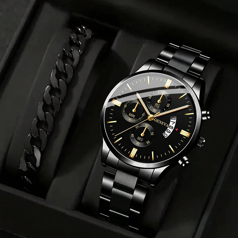 Men's Stainless Steel Watch – Quartz Wristwatch With Calendar & Luminous Hands - ZOOMNSTORE