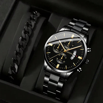 Men's Stainless Steel Watch – Quartz Wristwatch With Calendar & Luminous Hands - ZOOMNSTORE