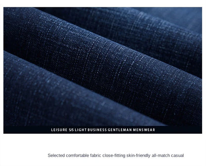 Men's Straight Jeans - Business Casual Stretch Denim Pants With Badge Decoration - ZOOMNSTORE