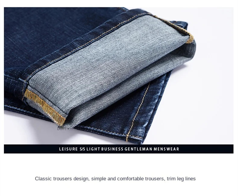 Men's Straight Jeans - Business Casual Stretch Denim Pants With Badge Decoration - ZOOMNSTORE
