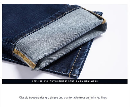 Men's Straight Jeans - Business Casual Stretch Denim Pants With Badge Decoration - ZOOMNSTORE