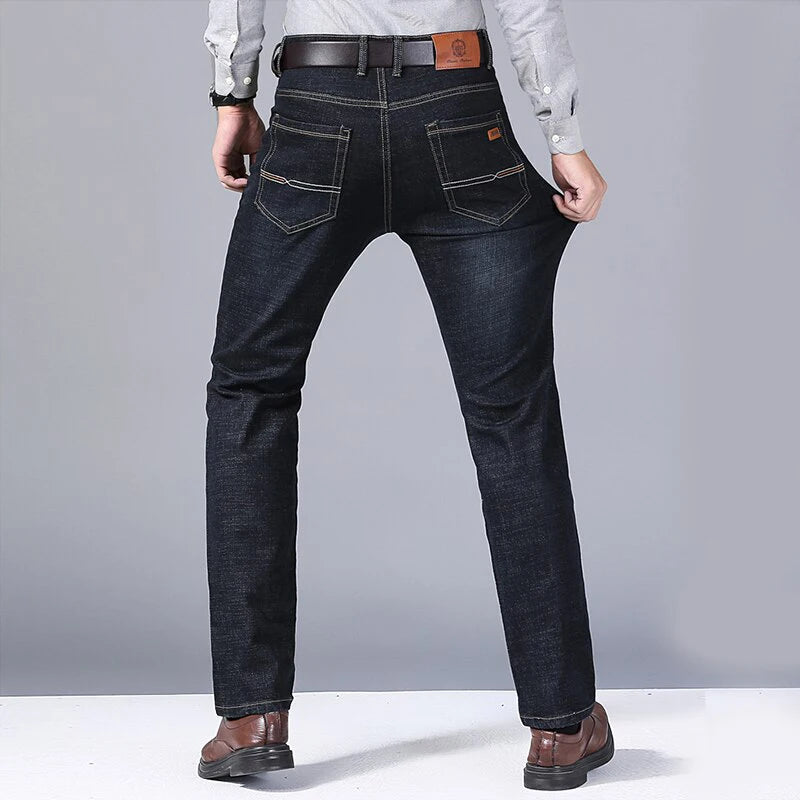 Mens Black Straight Denim Biker Jeans - Classic Business Casual Pants - ZOOMNSTORE