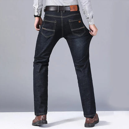 Mens Black Straight Denim Biker Jeans - Classic Business Casual Pants - ZOOMNSTORE