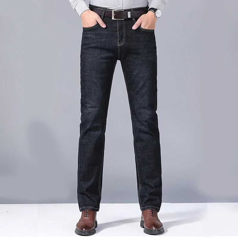 Mens Black Straight Denim Biker Jeans - Classic Business Casual Pants - ZOOMNSTORE