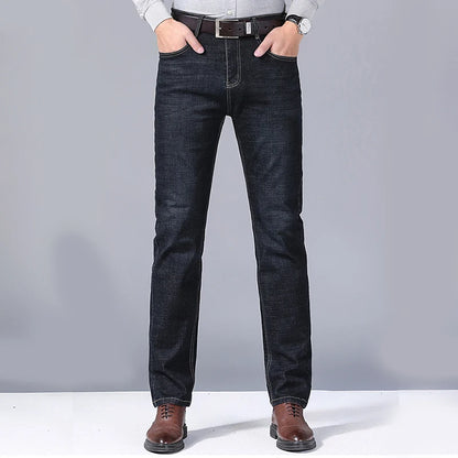 Mens Black Straight Denim Biker Jeans - Classic Business Casual Pants - ZOOMNSTORE
