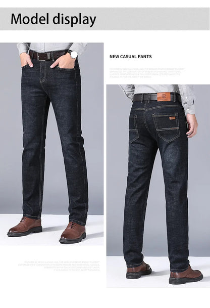 Mens Black Straight Denim Biker Jeans - Classic Business Casual Pants - ZOOMNSTORE