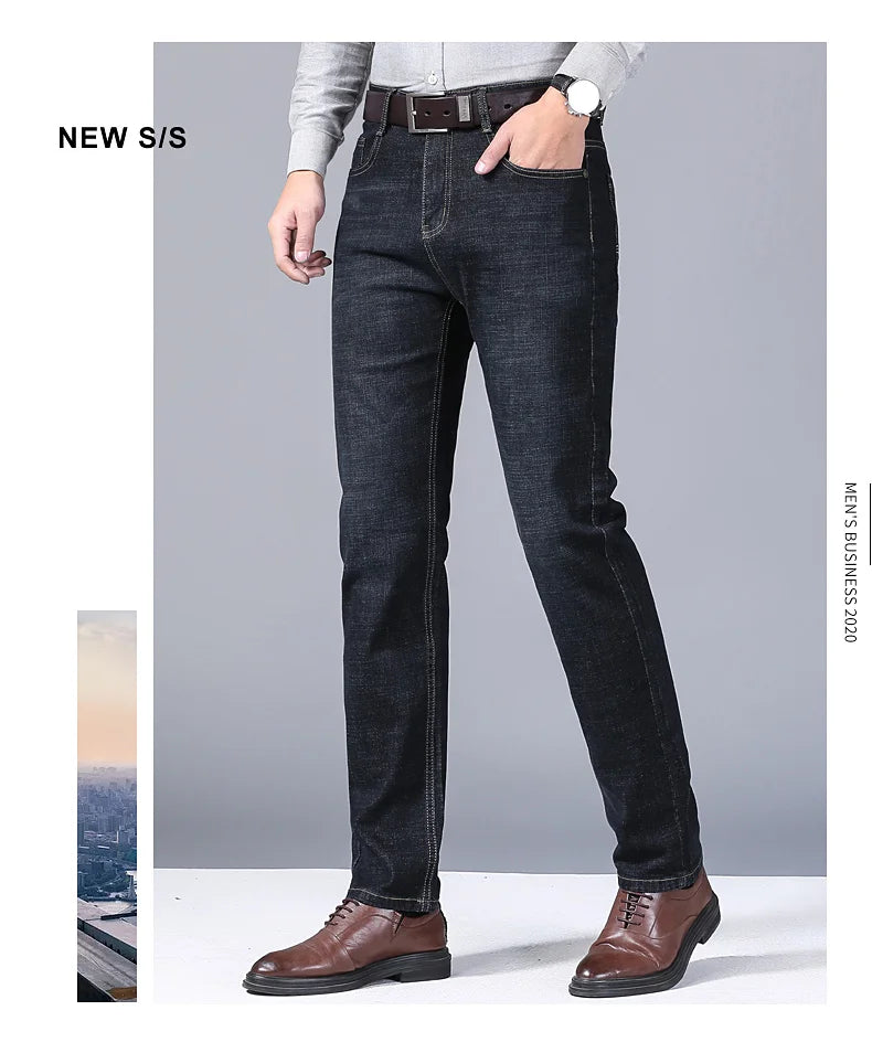 Mens Black Straight Denim Biker Jeans - Classic Business Casual Pants - ZOOMNSTORE