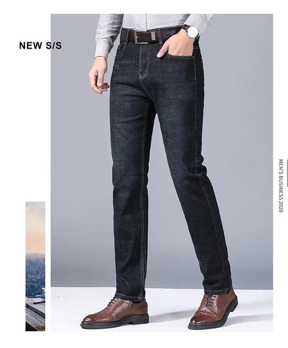 Mens Black Straight Denim Biker Jeans - Classic Business Casual Pants - ZOOMNSTORE
