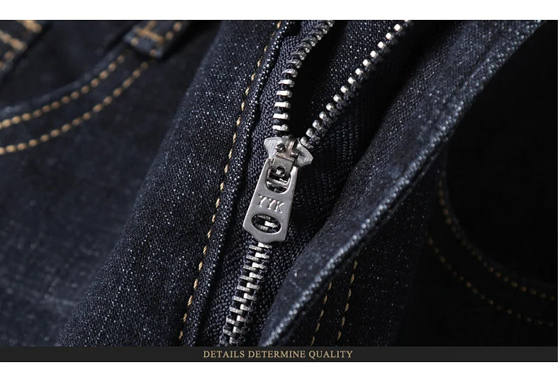 Mens Black Straight Denim Biker Jeans - Classic Business Casual Pants - ZOOMNSTORE