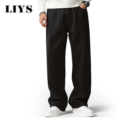 Men's Straight Jeans - Classic Black Denim Pants | Business Casual Trousers, Soft Drape Cotton Blend - ZOOMNSTORE