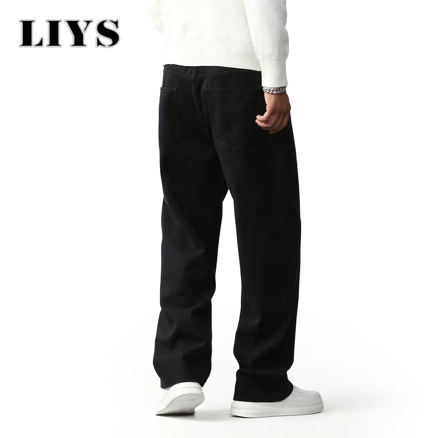 Men's Straight Jeans - Classic Black Denim Pants | Business Casual Trousers, Soft Drape Cotton Blend - ZOOMNSTORE