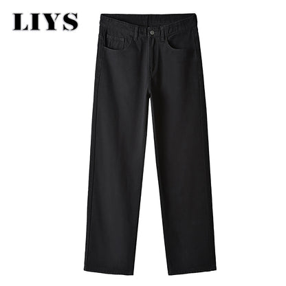 Men's Straight Jeans - Classic Black Denim Pants | Business Casual Trousers, Soft Drape Cotton Blend - ZOOMNSTORE
