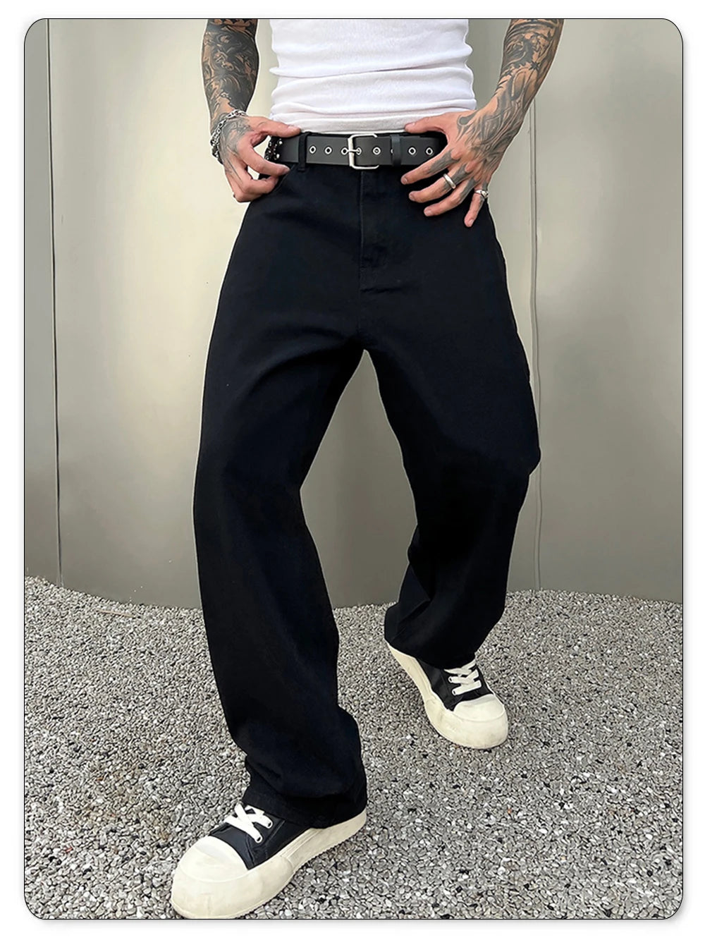 Men's Straight Jeans - Classic Black Denim Pants | Business Casual Trousers, Soft Drape Cotton Blend - ZOOMNSTORE