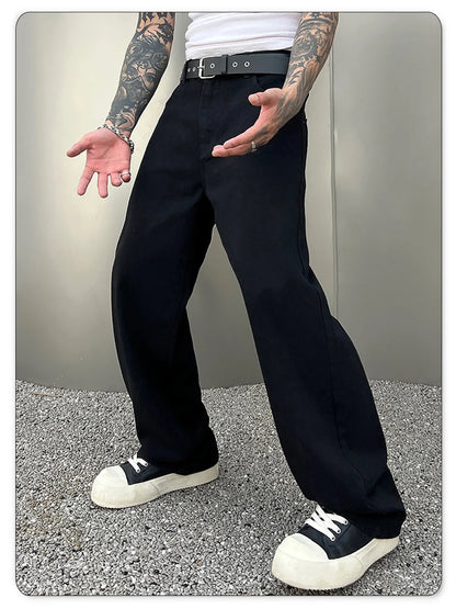 Men's Straight Jeans - Classic Black Denim Pants | Business Casual Trousers, Soft Drape Cotton Blend - ZOOMNSTORE