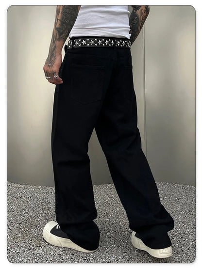 Men's Straight Jeans - Classic Black Denim Pants | Business Casual Trousers, Soft Drape Cotton Blend - ZOOMNSTORE