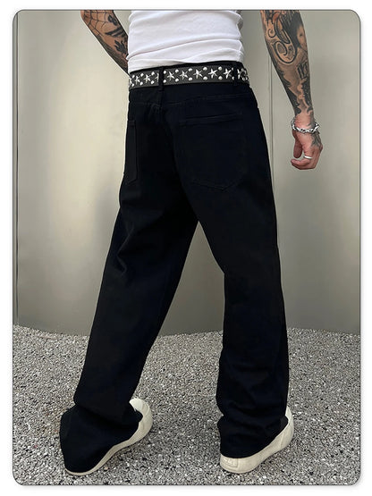 Men's Straight Jeans - Classic Black Denim Pants | Business Casual Trousers, Soft Drape Cotton Blend - ZOOMNSTORE