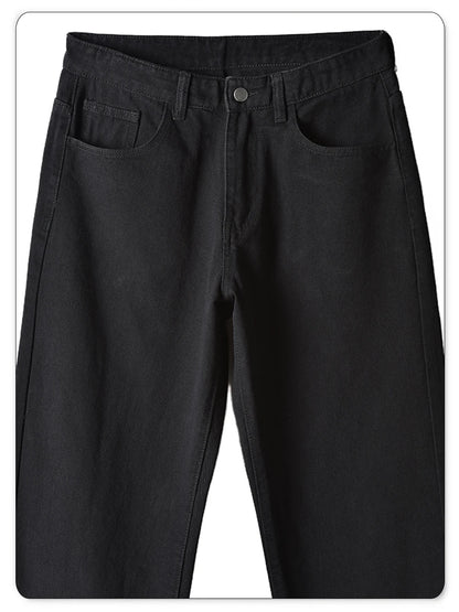Men's Straight Jeans - Classic Black Denim Pants | Business Casual Trousers, Soft Drape Cotton Blend - ZOOMNSTORE