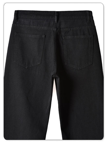 Men's Straight Jeans - Classic Black Denim Pants | Business Casual Trousers, Soft Drape Cotton Blend - ZOOMNSTORE