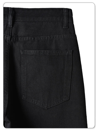 Men's Straight Jeans - Classic Black Denim Pants | Business Casual Trousers, Soft Drape Cotton Blend - ZOOMNSTORE