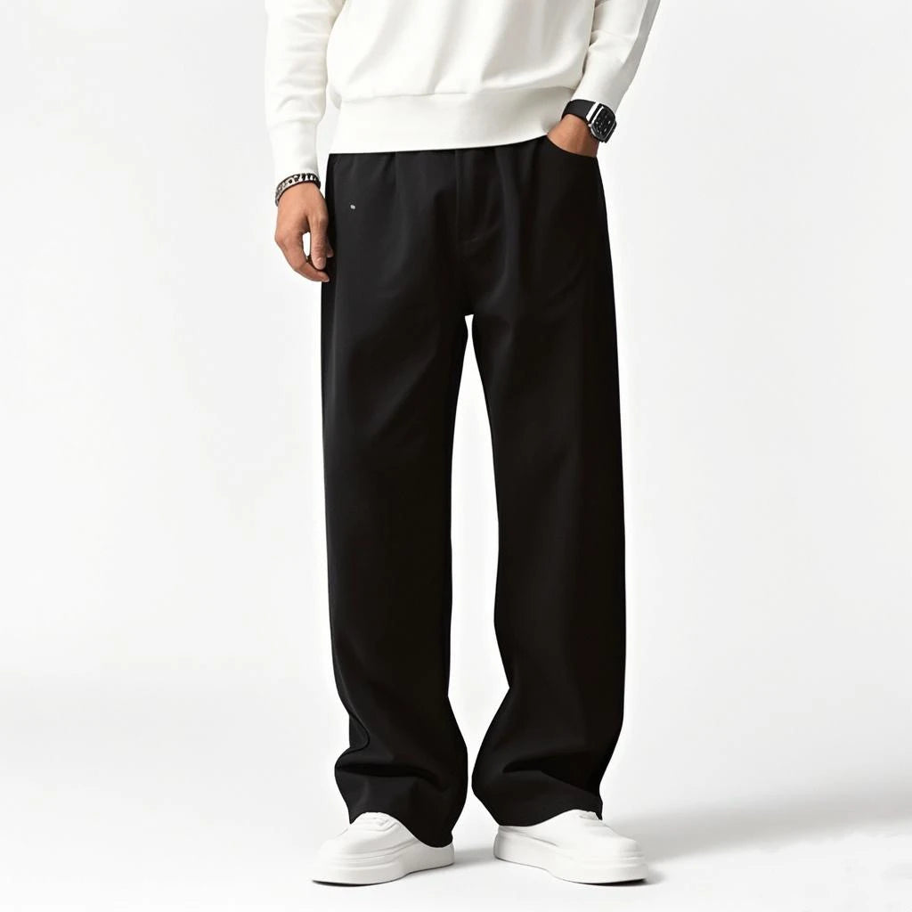 Men's Straight Jeans - Classic Black Denim Pants | Business Casual Trousers, Soft Drape Cotton Blend - ZOOMNSTORE